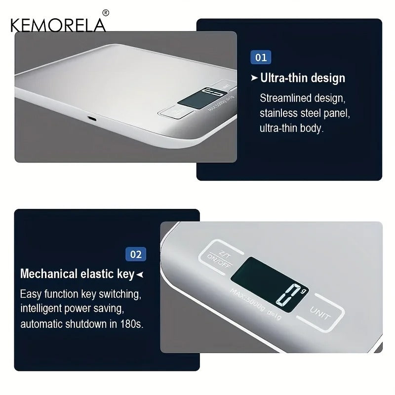 Stainless Steel Electronic Kitchen Scale (5kg/10kg).